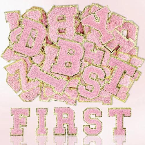WJUAN 26 Piezas Letras para Pegar en Tela, A a Z Letras Adhesivas para Tela, Rosa Parches Autoadhesivos Letra Felpilla, Suave Parches para Ropa, para Sombreros, Ropa y Mochilas Escolares
