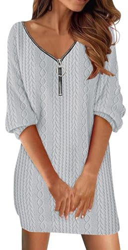 WVONIF Robe Pull Femme en Maille Torsadée Manches Longues Robe Courte Elégante avec Jupe Plissée en Chiffon Pullover Jupe Danse Orientale Frange Déguisements de Pere Noel (Z6 Gris,L)