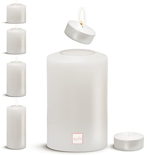 Sin! Teelichthalter Classic warmweiß - ∅ 8 cm, Höhe 12 cm. Die Kerze die Nicht schmilzt! - Dauerkerze in Kerzenform Kerzenoptik aus Kunststoff mit Teelichteinsatz, inkl. Teelicht 4 Std. Brenndauer