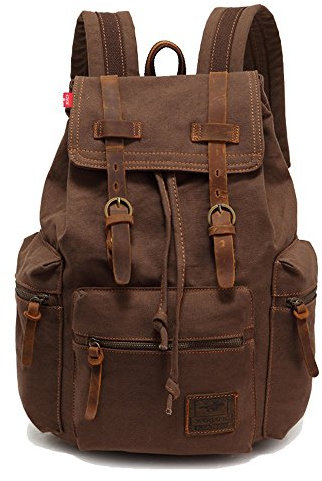 Rucksack aus Leder, lässig, Unisex, Segeltuch, Rucksack, Schultertasche, Schultertasche im Freien, kaffee, 27.9 x 16 x 41.9 cm