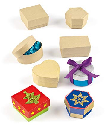 Baker Ross E3513 Mini Craft Boxes Value Pack ⁠— Creative Art Supplies for Kids to Decorate for Birthday, Gift Wrap, and Party Treats or Loot (Pack of 6), Brown, Assorted