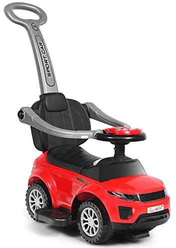 COSTWAY 3 in 1 Ride on Push Along Car, Baby Foot to Floor Slider with Parent Handle, Horn, Music, Lights, Storage Compartment, Toddler Sliding Walker for Boys Girls (Red)