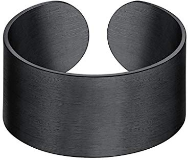 Anello nero Anello da 10mm con fascia larga Polsino Anello per pollice Anello da dito aperto regolabile Adatto per taglia USA 6-12 (taglia EU L1/2-Y) Gioielli placcati neri per uomo Anello semplice