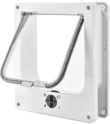 Große Katzenklappe 4 Wege Magnet-Verschluss, Einfache Installation Katzentür Haustiertür, Silent manuelle Haustierklappe in Wand/Holztür/Upvc innentür(Weiß,L)