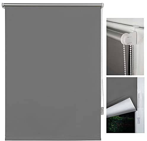 metablo Verdunkelungsrollo Klemmfix ohne Bohren Thermo Fensterrollo Rollo Seitenzugrollo Klemmrollo für Fenster & Tür Grau 90x160 cm