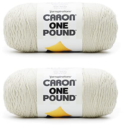 Caron One Pound Off White Yarn - 2 Pack of 454g/16oz - Acrylic - 4 Medium (Worsted) - 812 Yards - Knitting/Crochet