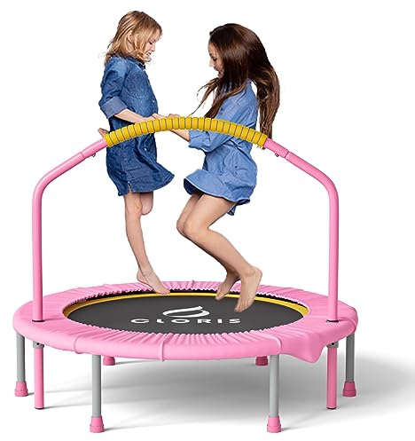 CLORIS 38in Folding Trampoline - Max Load 220lbs Rebounder Fitness Trampoline with Adjustable Foam Handle, with safty Padded Cover Best Gift (38'' Pink)