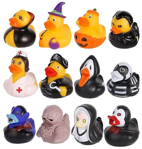 12 Piezas Patos de Goma de Halloween, 5 cm Surtidos Temáticos de Calabaza y Vampiro, Divertido Pato de Baño, Decoración de Juguete para Favores de Fiesta