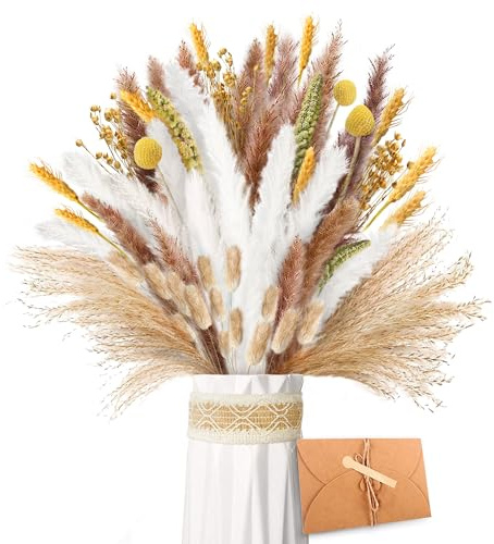 ZJTAPE Pampas Secas Decoracion - Naturales Flores Secas, Frondas Esponjosas Ramo de Flores Secas para Mesa de Boda, Sala de Estar, jarrones, Baño decoración del hogar Boho
