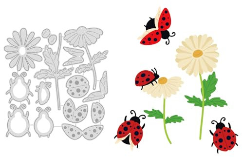 GLOBLELAND Blumen-Marienkäfer-Metall-Stanzformen, Blumen-Marienkäfer-Stanzformen, Metallschablonen, Metallstanzformen Für Kartenherstellung, Prägewerkzeug, Schablone, Scrapbooking