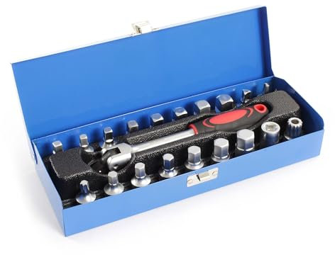 XPOtool Öldienstschlüssel Satz 18-TLG. inkl. Ratsche 3/8-Antrieb Set für Ölablass-Schrauben