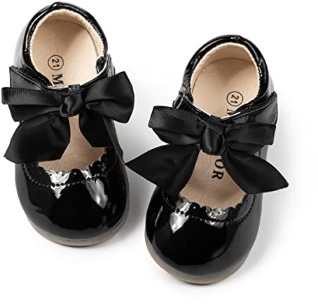 CENCIRILY Ragazza Mary Jane Scarpe basse ballerine classiche principessa scarpe da scuola piatte con fiocco, A01 nero., 27 EU