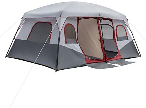 Loboo Idea 10 Person Instant Cabin Tent, 2 Room Huge Tent for Family with Storage Pockets for Camping Accessories, Portable Waterproof Outdoor Large Pop Up Tent for 2 Minute Camp Setup