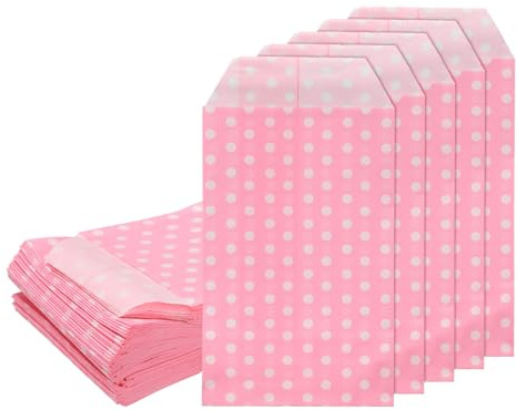 uxcell 100 Pink Dot Kraft Paper Treat Bags, 6 x 3, Greaseproof, Disposable, Paper Construction