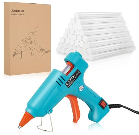 JONHFAD Pistola de Silicona Caliente 50W, Hot melt glue gun con 60 barras de silicona Pegamento Caliente 7mm para manualidades pequeñas y reparaciones rápidas en el hogar y la oficina (Azul)