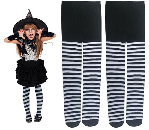 UILYNIU 2 Pares Medias de Rayas para Niñas Panty Rayas Leotardos para Niños, Leotardos de Bruja, Leotardos a Rayas para Carnaval, Fiesta Temática, Escuela, Baile, Disfraces, Accesorio (2 Colores)
