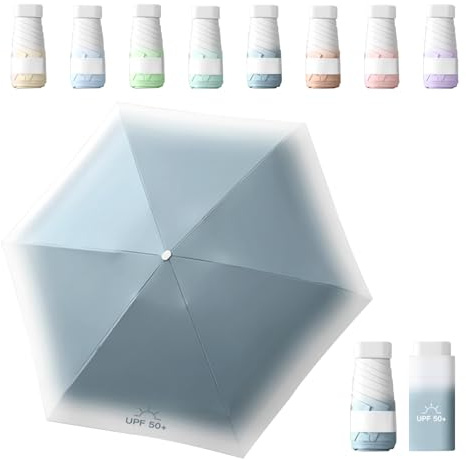 Ombrello Mini Tascabile da Viaggio per Pioggia e Sole, Piccolo Compatto Anti-Uv (nebbia blu)