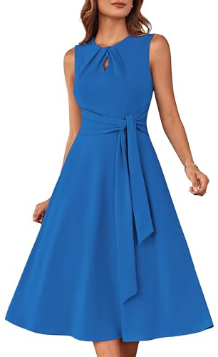 GRACE KARIN Women's Dress Elegant Round Neck Party Dress Cocktail Party Formal Business Dress with Belt Sky Blue XL