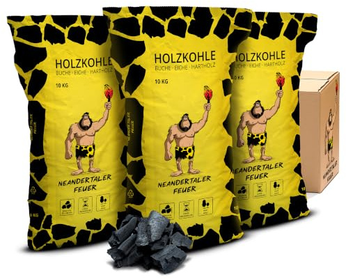 Neandertaler Feuer Holzkohle Grillkohle Buche - 10kg 20kg 30kg Charcoal BBQ Kohle für Grill Smoker Kamin | Grillholzkohle aus Laubholz Buchenholzkohle | Restaurant Qualität