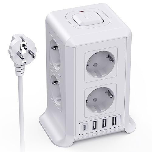 3 M Multipresa Verticale, Torretta Multipresa con 4 Porte USB e 8 Prese di Corrente, Vertical Power Strip con Protezione Dell'interruttore, Adatta per Uffici, Scrivanie e Camere da Letto di Casa