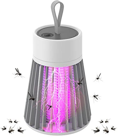 Mosquito Killer Lamp,USB Rechargeable Electric Fly Zapper,Portable Bug Zapper with Brush,360° Attract Insect Fly Catcher Indoor Outdoor,Home,Bedroom,Camping (Grey)