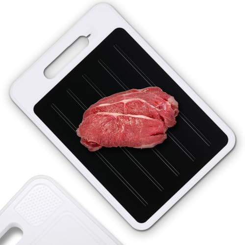 NK Tabla para Descongelar Alimentos + Tabla de Cortar (4 en 1) - Descongelar, Cortar, Rallar Especias y Afilador Cuchillos, Antiadherente y Antideslizante, 36.5 x 25 x 1cm (Lavavajillas) (Blanco)