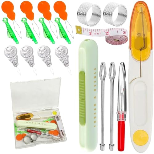 20 Pièces Enfile Aiguilles Kit avec 4 enfile-aiguilles de type / 5 outils de couture à la main et boîte de rangement transparente pour pour la couture, le DIY et les travaux manuels