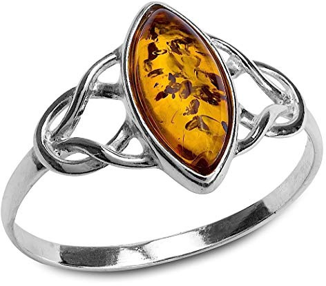 Amber Sterling Silver Celtic Small Thin Ring , Yellow , Size 9
