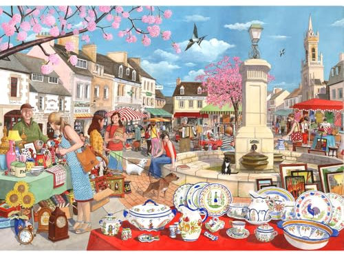 The House of Puzzles - French Market Jigsaw - 1000 Piece Jigsaws For Adults, Artist Illustrated, Scenic Landscape, Deluxe Puzzle Gifts