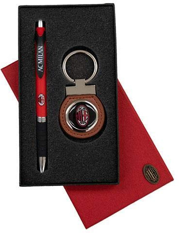 MILAN Set Penna E Portachiavi Logo con Scatola Ufficiale A.C