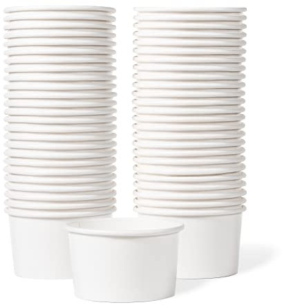 MATICAN Paper Ice Cream Cups, 50-Count 163ml Disposable Dessert Bowls for Hot or Cold Food, 163-Milliliter Party Supplies Treat Cups for Sundae, Frozen Yoghurt, Soup, White