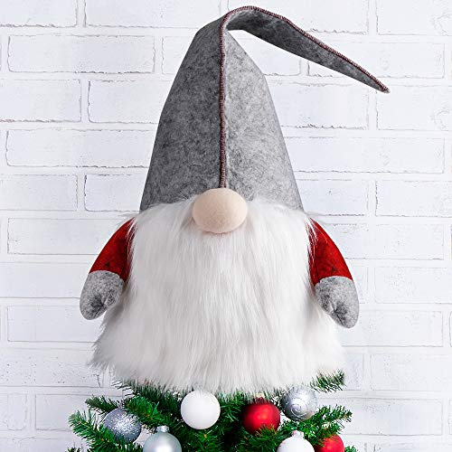 D-FantiX Gonk Christmas Tree Topper, 25 Inch Large Swedish Tomte Gnome Christmas Ornaments Santa Gnomes Plush Scandinavian Christmas Decorations Holiday Home Décor Grey