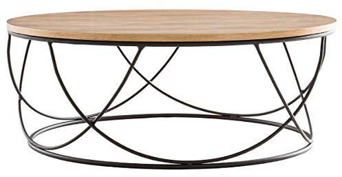 Miliboo Couchtisch Holz und Metall Schwarz rund 80 cm LACE
