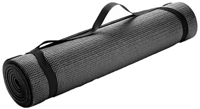 Mind Reader YOGAPVC-BLK Tapis de yoga, fitness et exercice tout usage extra épais avec sangle de transport, haute densité, anti-déchirure, noir