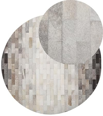 Beliani Alfombra de Piel de Vaca Patchwork marrón y Beige Redonda ø 140 cm rectángulos Estilo rústico Dutlar