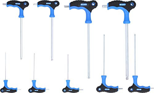 BRILLIANT TOOLS BT041100 Jeu de clés mâles coudées 6 pans creux à tête sphérique à poignée en T, 9 pièces [Powered by KS TOOLS]