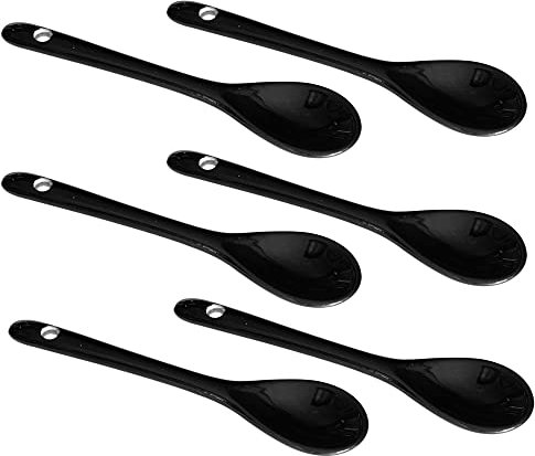 Pirhosigma 6 pcs Porcelain Egg Spoons Ceramic Spoons 5 inch Coffee Dessert Yogurt Tea Milky Tea Black