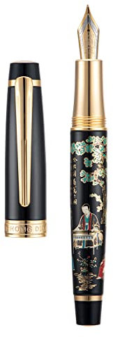 Hongdian 231 Chinesischer klassischer Füllfederhalter, Iridum extra feine Goldfeder mit chinesischem Malerei-Design, glattes Schreiben Stift mit Tintenkonverter und Stiftebox aus Metall