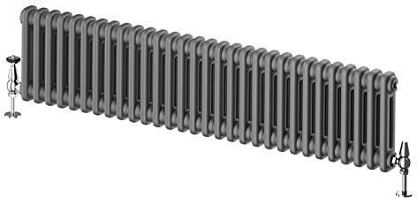 Go Bathrooms Utopia Grey Horizontal Radiator 300 x 1370mm Traditional Cast Iron Style 2 Column Anthracite Central Heating Living Room Radiator