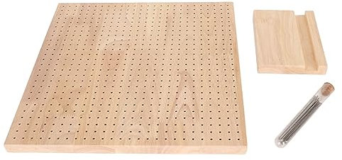 Hooleey Blockierbrett aus Holz, 276 Löcher, poliertes Gummiholz, handgefertigtes Strickbrett mit Stahlnadeln und Nadeln zum Häkeln