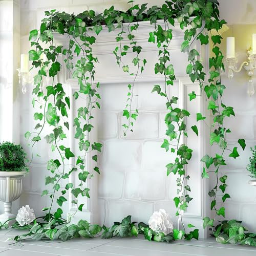 Songkittsazi Künstlicher Efeu Girlande - 81 Blätter, 230cm Lang, 24 Stück - Künstliche Pflanzen für Strand-Feeling Dekorative Fake Efeu - Gesamtlänge 55,2 Meter