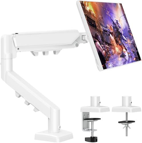 ELIVED Monitor Halterung für 13-32 Monitor, Monitorhalterung Ideal für 2-9 kg Gaming PC Bildschirme mit VESA 75/100 mm, Gasfeder Monitor Arm mit Neigbar, Schwenkbar, Drehbar, Weiß, EV6013W-DE