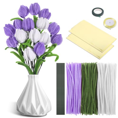 Starvortex 320 st piprensare för pyssel blommor, lila tulpanrengörare, piprensare, pysselset med blomsterkräppa, 30 cm flexibel förtjockad chenilletråd, rörrengörare pysselset för gör-det-själv
