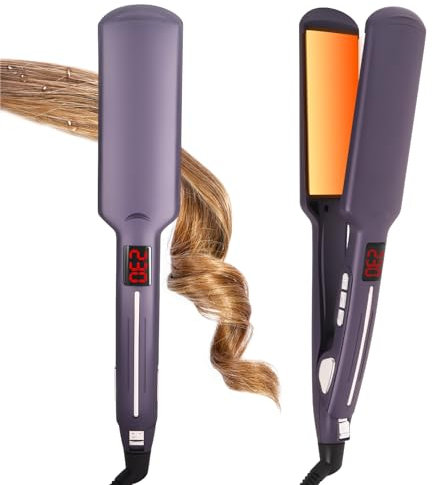 LRHSBG Hair Straightener with Widened Heating Plates, Hair Straightener Brush with Long Handle for Fast Salon Styling, 11 Temp-Setting, LCD Screen, Safety Lock, Swivel Cord, British Plug