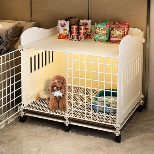Jaula portátil para perros con ruedas y estante superior, fácil de instalar y mover, ideal para perros pequeños a medianos, recinto duradero y seguro para mascotas