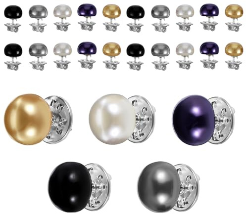 25 Pcs No Sew Replace Pearl Shirt Buttons Shimmeroo Modest Pin Safety Brooch Buttons for Women Blouses,Cleavage Cover up for Low Neckline Clothing Dress Supplies Decoration