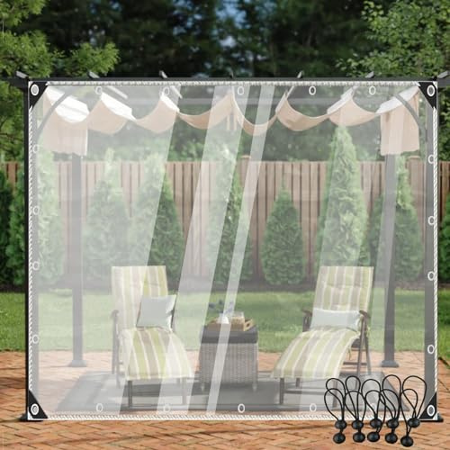 Panneaux latéraux transparents personnalisables pour pergola – Rideaux d'extérieur résistants à la déchirure avec œillets pour tonnelle et porche, bâche transparente (2,1 x 2,7 m) – Résistant aux