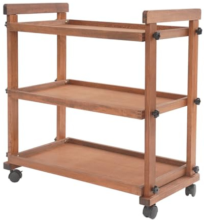 WooDerson Carro con ruedas, 3 niveles de madera, organizador de almacenamiento, carrito de madera para suministros de arte, carrito de almacenamiento multifuncional con ruedas y asas, capacidad de