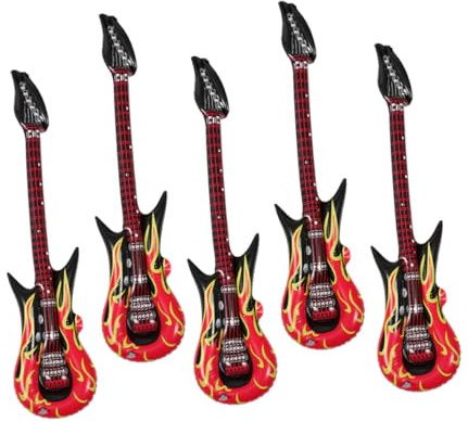SOPOTUTU 5 Piezas Guitarras Inflables de PVC con Diseño de de Ligeras y Portátiles para Fiestas y Disfraces Infantiles con Válvula de Seguridad para Instrumentos Musicales de Aire Rock