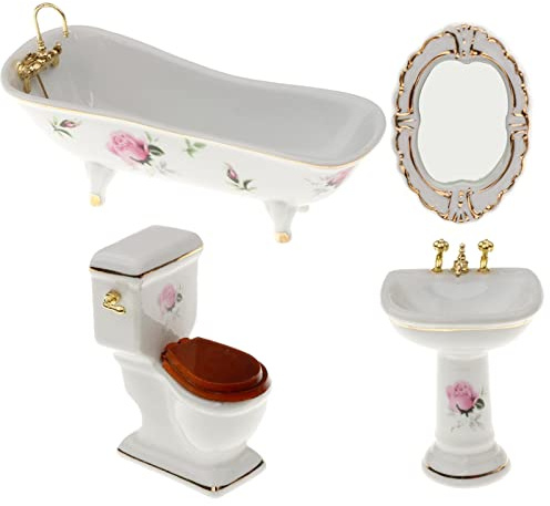 Set di mobili da bagno in ceramica per casa delle bambole, 4 pezzi, #5